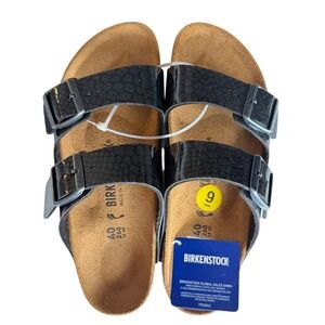 Birkenstock Arizona Shiny Python Black Glitter Sandals Birko-Flor 40 L9 NEW
